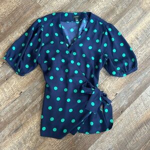 Halogen Navy Criss Cross green polka dot top